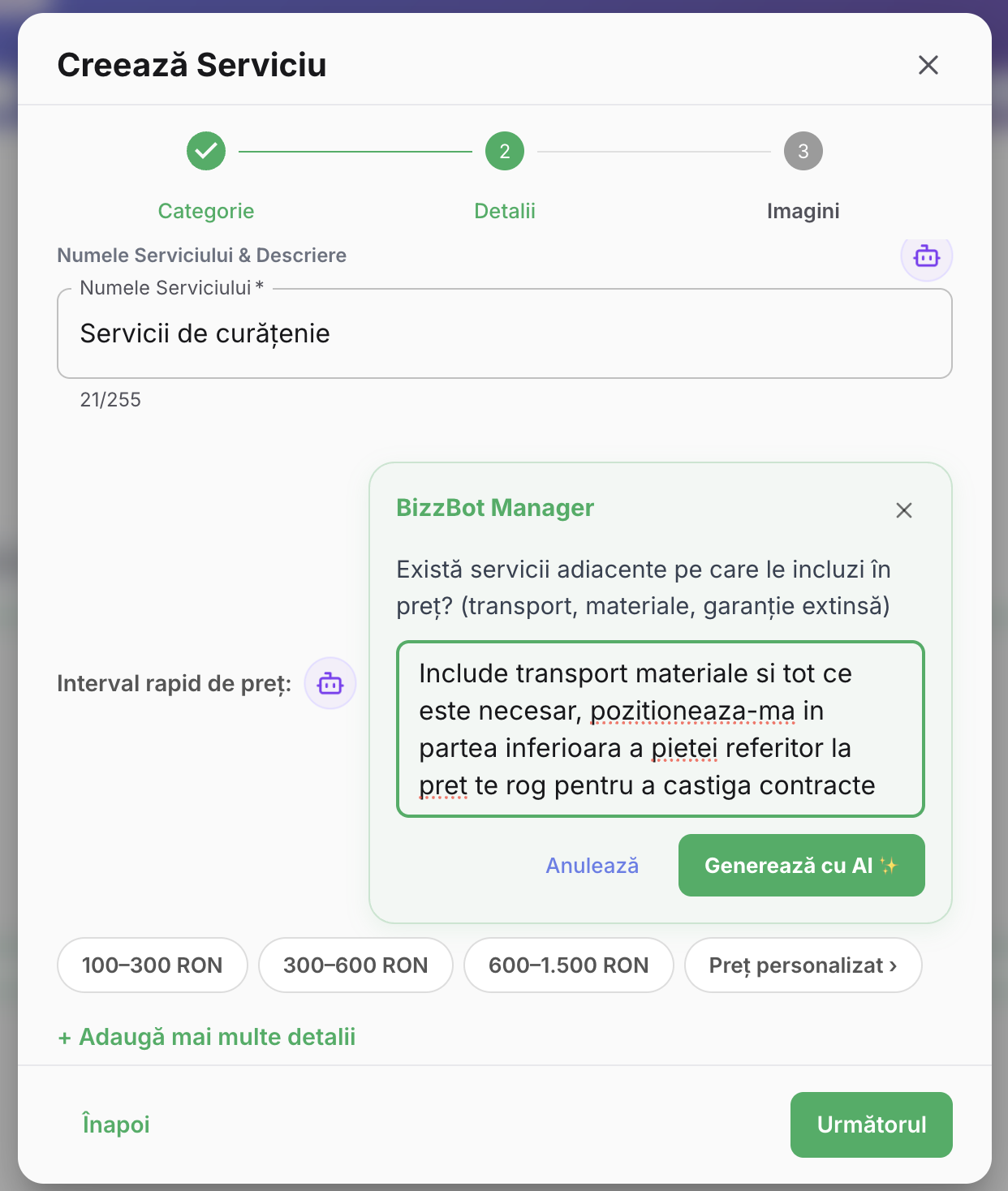 Prețuri competitive recomandate de AI
