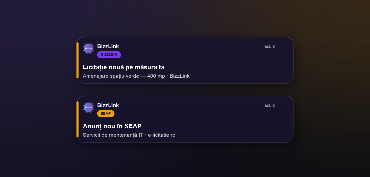 Notificări push pentru licitații noi de pe BizzLink și din SEAP